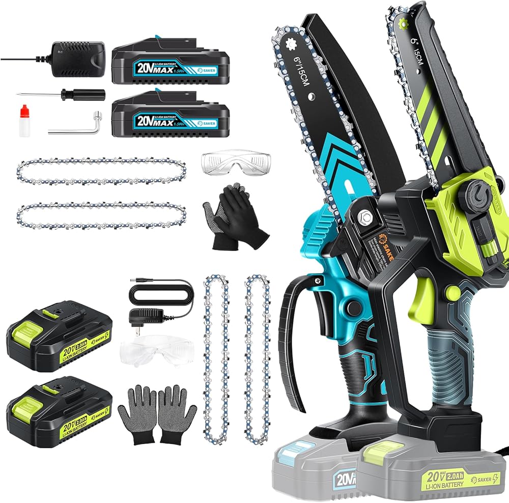 Saker Mini Chainsaw,6 Inch Portable Electric Chainsaw Cordless and Saker Multifunction Mini Chainsaw,6 Inch Brushless Chainsaw