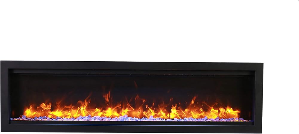 Amantii SYM-74-BESPOKE Symmetry Series Bespoke 74-Inch Built-in Electric Fireplace with Remote, Ice Media, Black Steel Surround