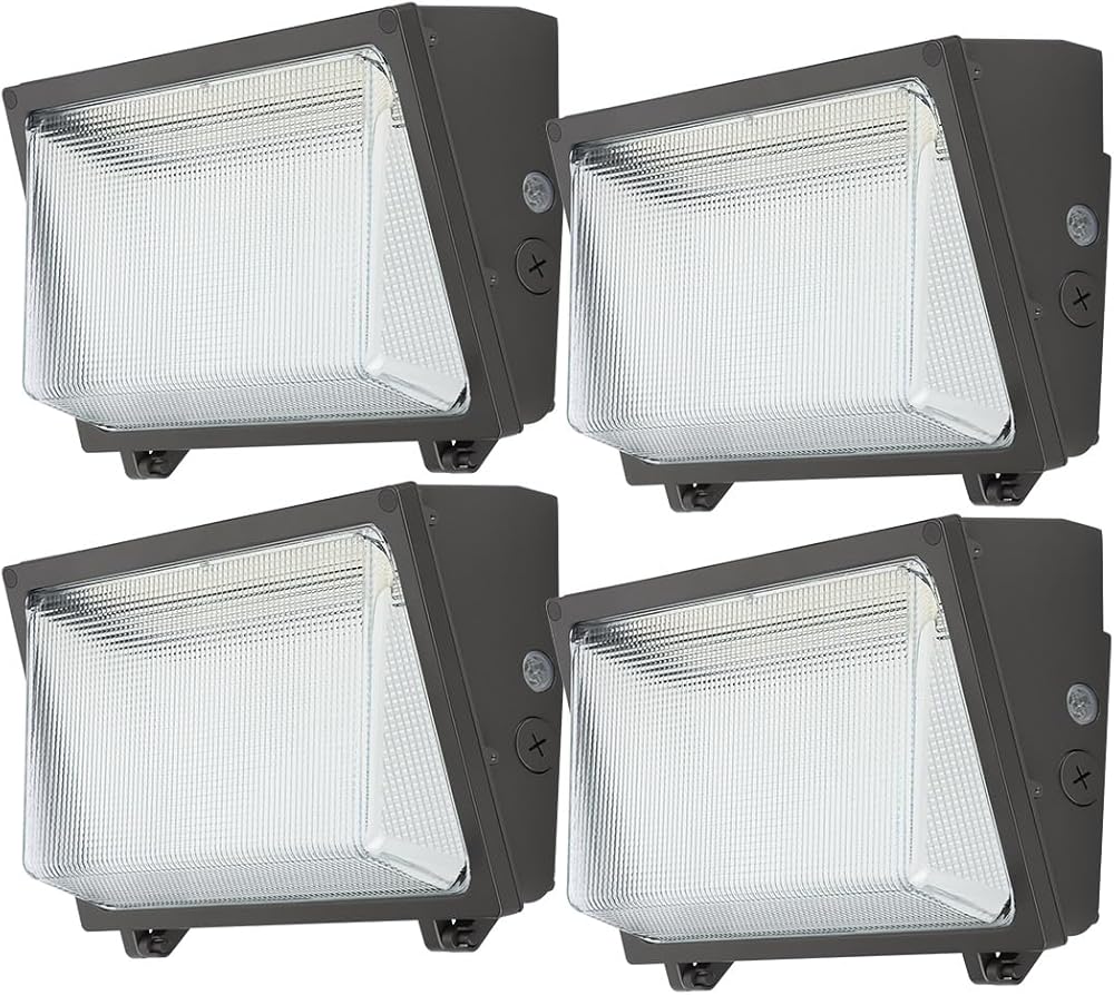 150W LED Wall Pack 120W 100W Adjustable, 19500lm 5000K 120-277V Dusk-to-Dawn Outdoor Lighting Exterior Light for House Parking Lot Warehouse Entrance, ETL Listed 4 Pack