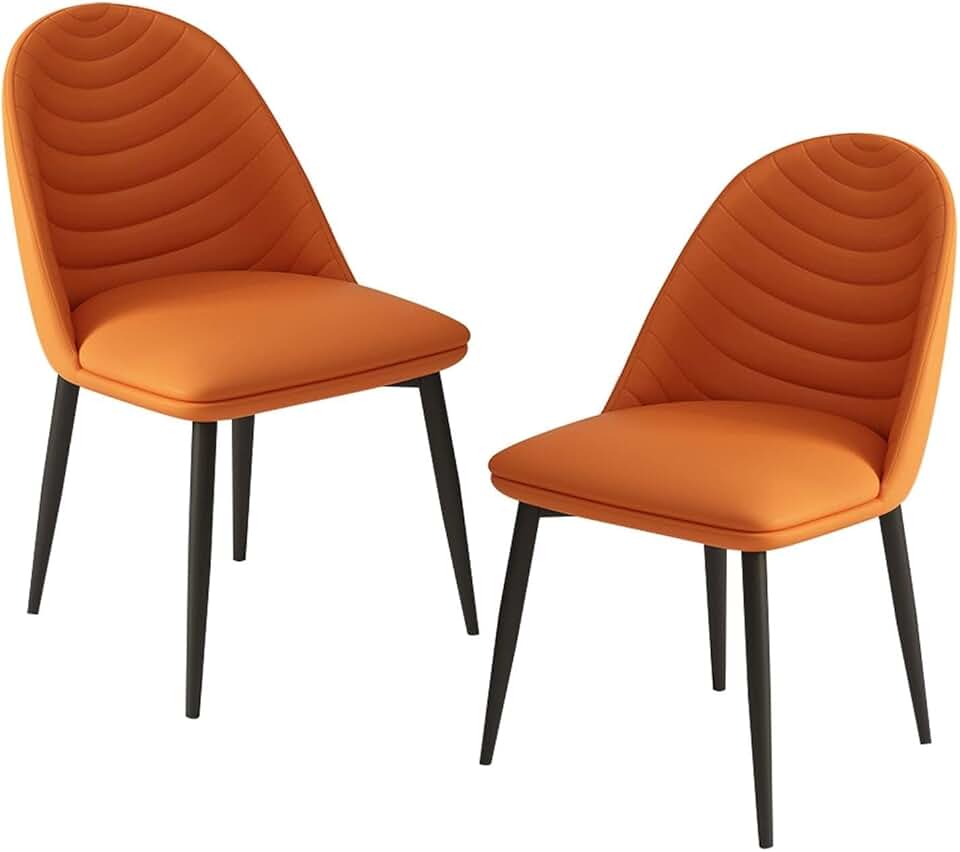Meal Chairs Modern Kitchen Chair Popular Soft Seat and Back Dining Chairs with Sturdy Metal Legs Pu Leather Chairs for Dining and Living Room Chairs Set of 2 Multipurpose Leisure Chair/Orange/