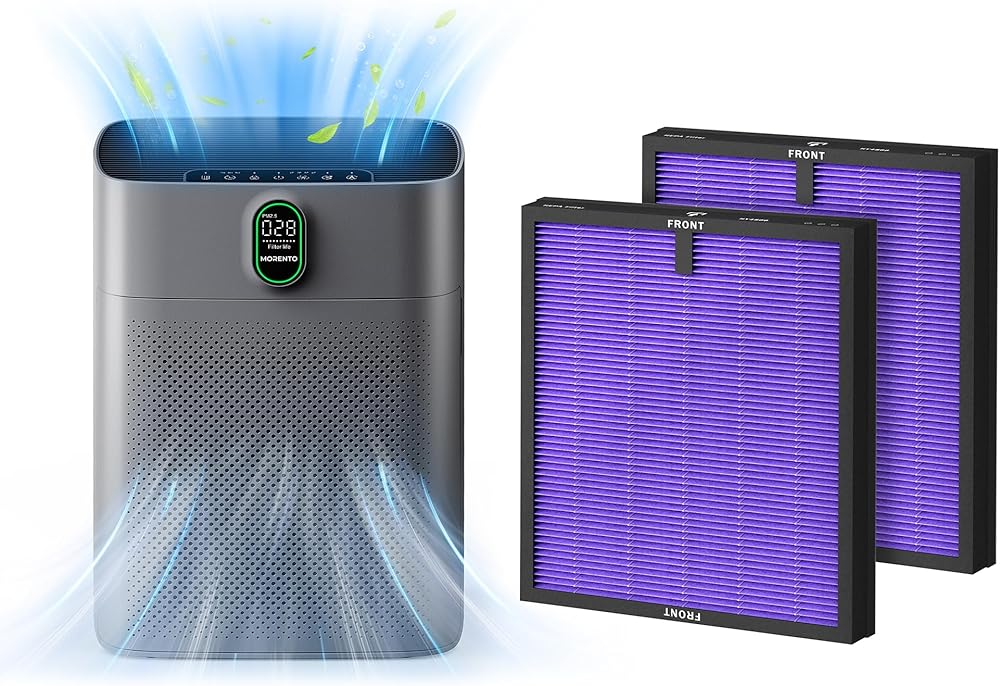 MORENTO HY4866 Air Purifier with 2 Pack Multifunction Air Purifier Replacement Filter, Grey