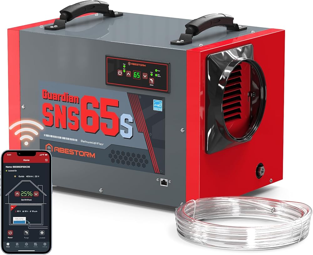 Abestorm Crawl Space Dehumidifier, Guardian SNS65 120Pint Wi-Fi APP Controls Commercial Dehumidifier with Drain Hose for Basement, Auto Defrosting Crawlspace Dehumidifier