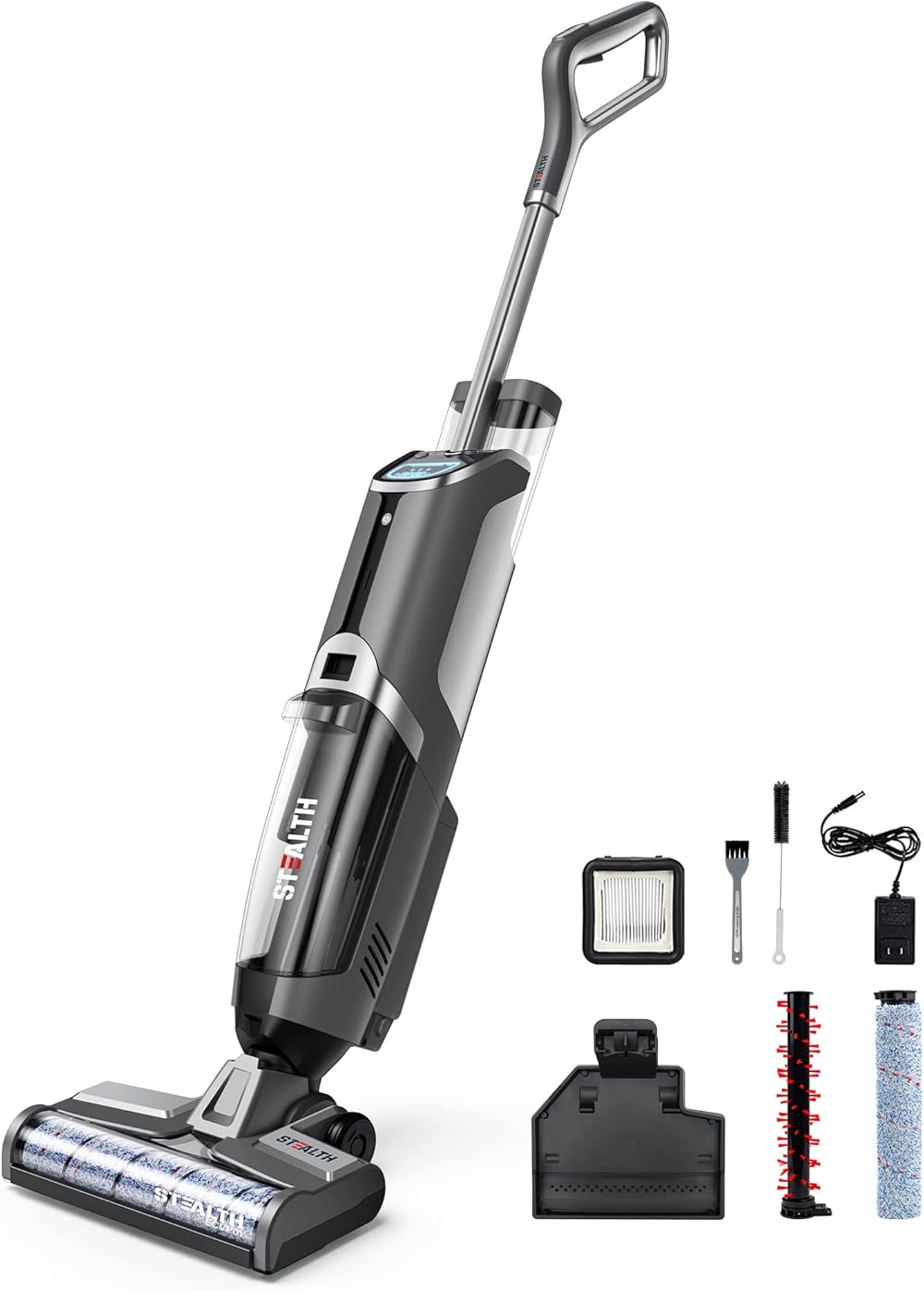 Stealth ECVP01 Cordless Wet Dry Vacuum Cleaners & Mop, Smart Hardwood Floor Cleaner with Self-Cleaning, Vacuum & Mop & Wash 3 in 1, Lightweight Mop Vacuum Cleaner for Area Rugs, Gray