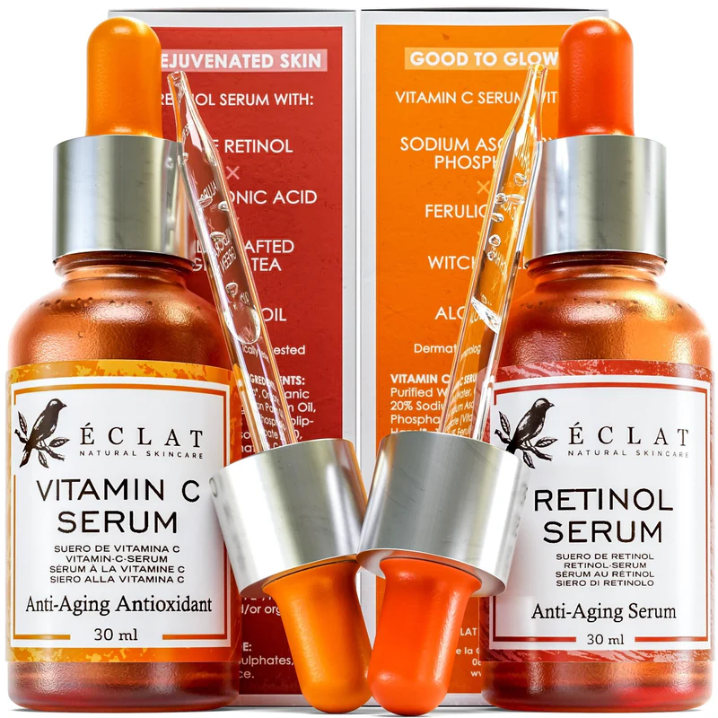 Eclat Skincare Face Serum Set - Vitamin C Serum for Radiance, Retinol Serum for Wrinkles
