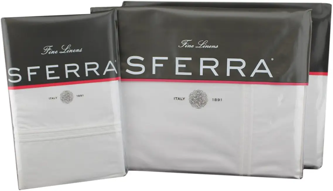 Sferra Grande Hotel Sheets - Sheet Set - Full, White/White, Italian Woven Cotton Percale Fabric Hotel Style Bedding, Double Row Satin Stitch Embroidery On Sheets & Pillowcases