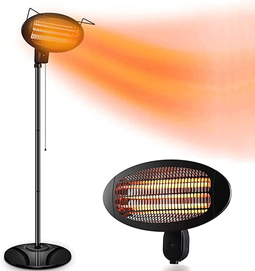 NaoSIn-Ni Patio Heater, Outdoor Electric Heater, Indoor/Outdoor Electric Halogen Heater, Waterproof IP44, Rated 3 Power Levels,Anti-Rollover Protection, 1500W
