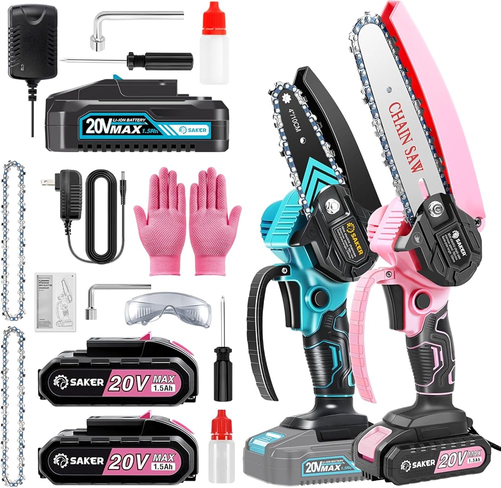 Saker Mini Chainsaw,Portable Electric Chainsaw Cordless and Saker Mini Electric Chainsaw,6 Inch Pink