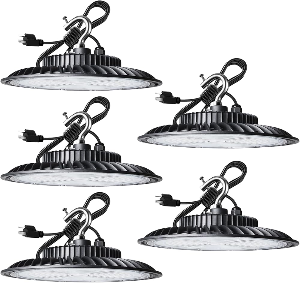 150W LED High Bay Light for Shop/Barn 5000K 21000LM (Eqv. to 600W HPS/MH) High Bay LED Lights with Plug for Commercial Warehouse Lighting-ETL Listed 5Pack