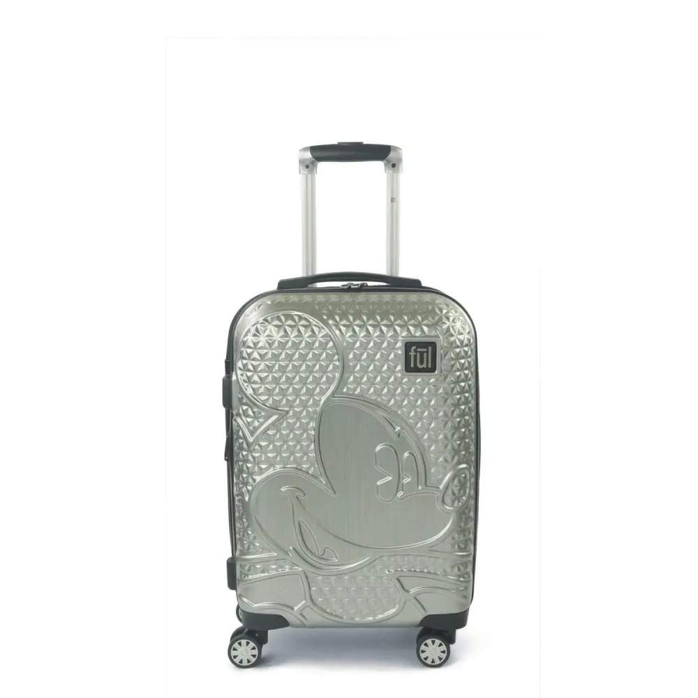 FUL Disney Textured Mickey Mouse 21in Hard Sided Rolling Luggage, Silver
