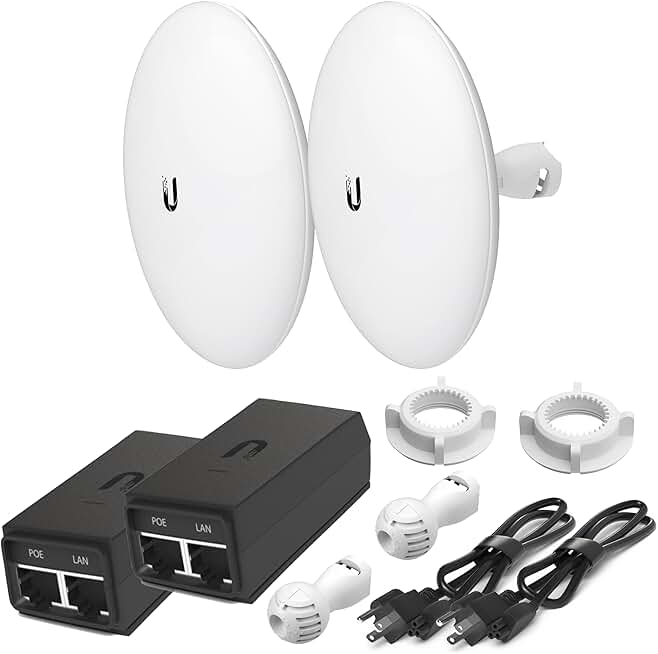 Wireless Bridge NBE-M5-16 Pre-Configured Bundle of 2, Ubiquiti NanoBeam Point to Point Wi-Fi Bridge Outdoor, Plug and Play 150+ Mbps, 5 GHz, 15+ km Link Range