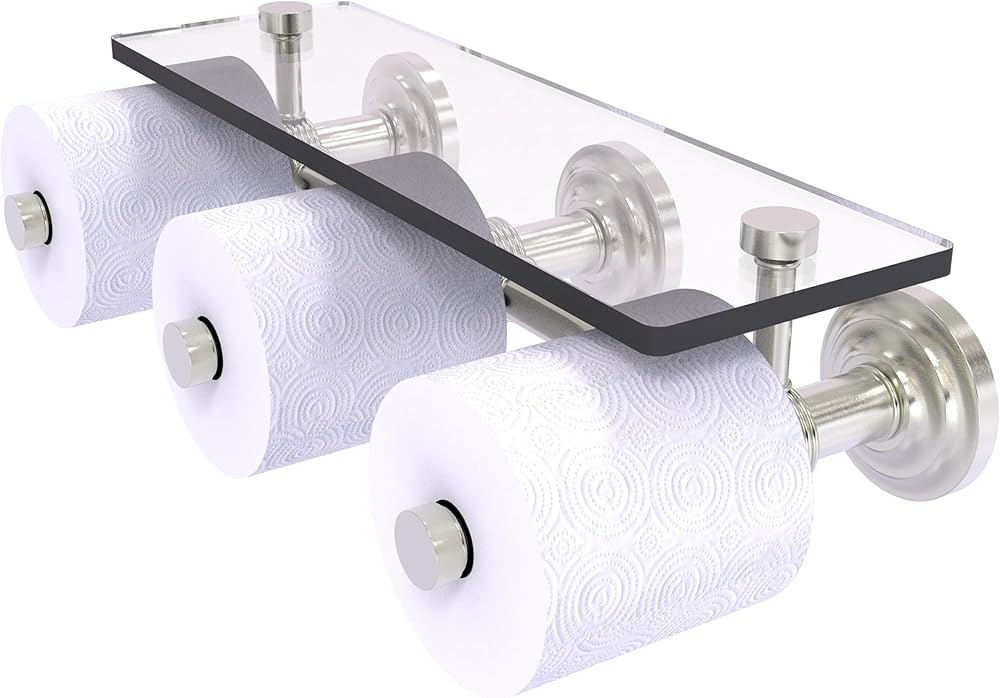 Allied Brass QN-35-3S Que Collection Horizontal Reserve 3 Roll Glass Shelf Toilet Paper Holder, Satin Nickel