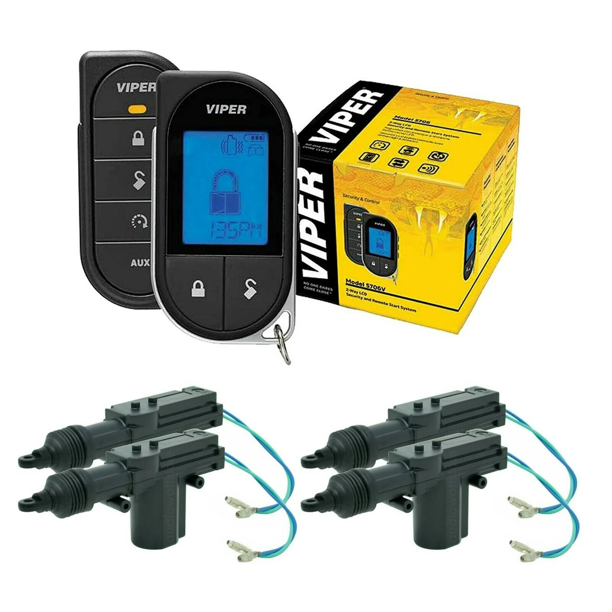 Viper 5706V LCD 2-Way Security Remote Start System + 4 PCS Universal Door Lock Bundle