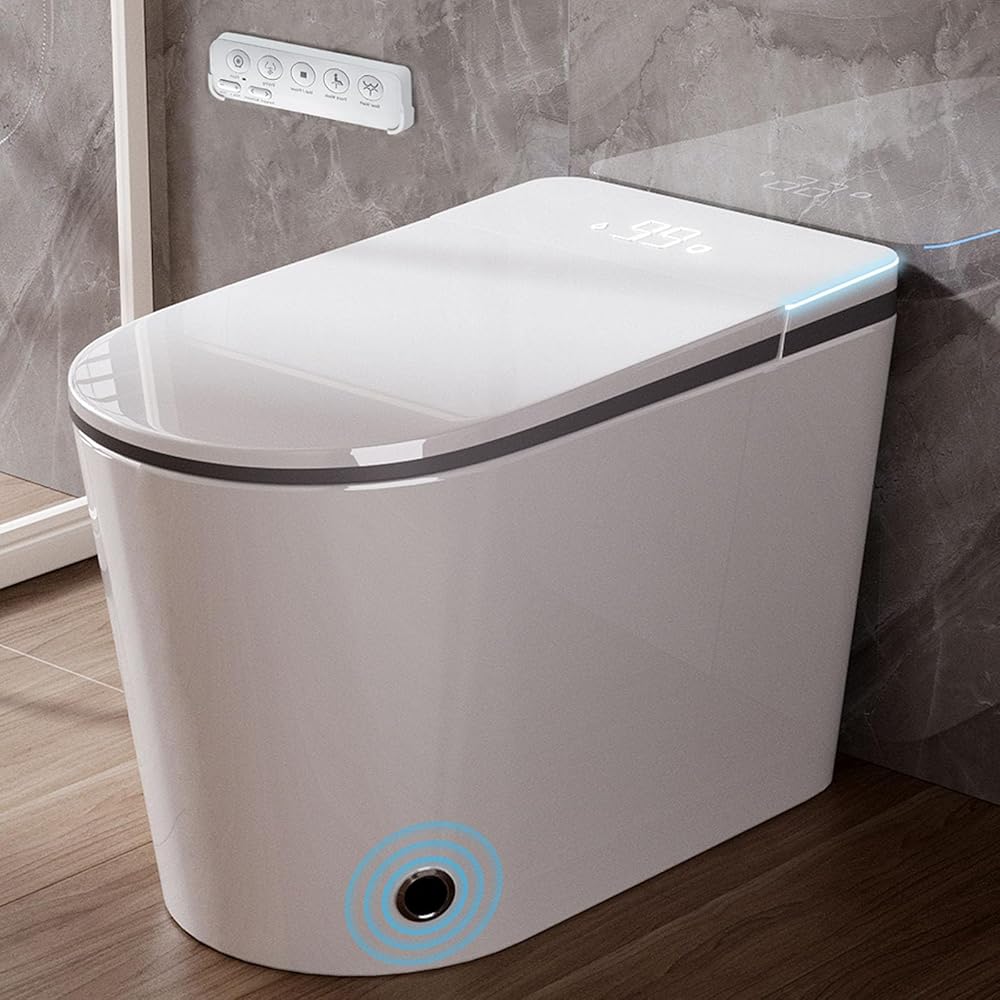 Smart Toilet with Bidet Built in, Tankless One Piece Electric Toilet Bidet Combo for Bathrooms with Foot Sensor Automatic Flush, Elongated Heated Bidet Seat, Warm Water,Dryer, Intelligent Light