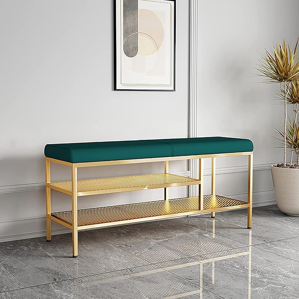 Shoe Storage Bench Entryway Hallway Furniture, 2-Tier Storage Bench Metal Shoe Rack with Soft Cushion, for Entryway or Hallway Modern Bench Good Load Bearing(120 * 32 * 47 cm)