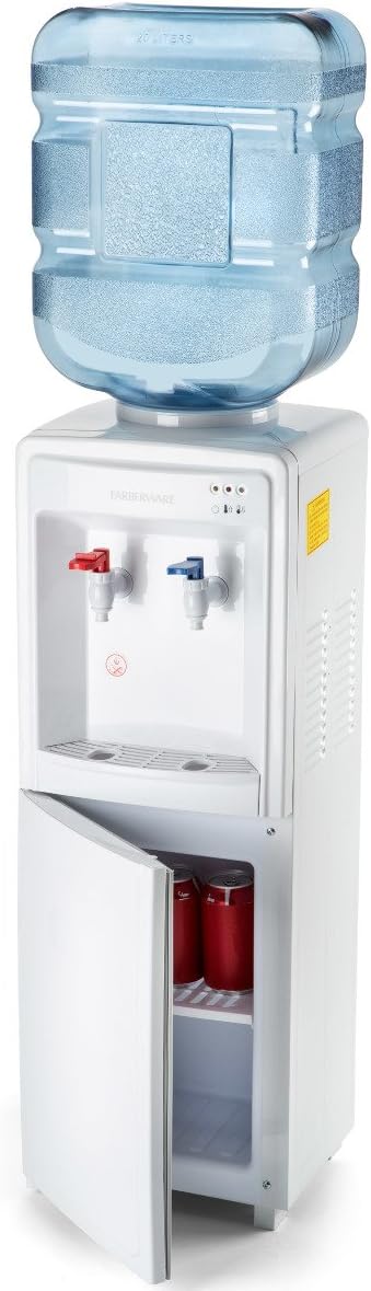 Farberware FW29919 Freestanding Hot and Cold Water Cooler Dispenser - Top Loading Freestanding Water Dispenser with Storage Cabinet, White