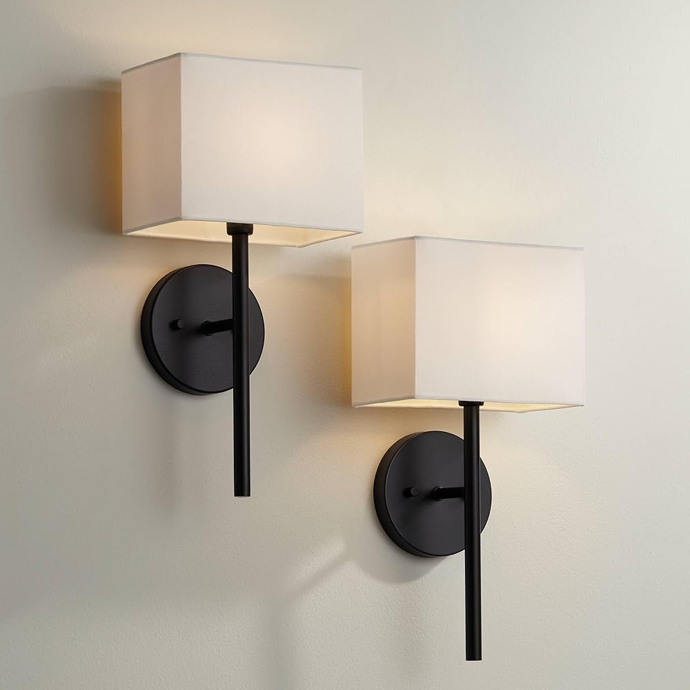 Possini Euro Design Favreau Modern Wall Light Sconces Set of 2 Black Hardwired 8