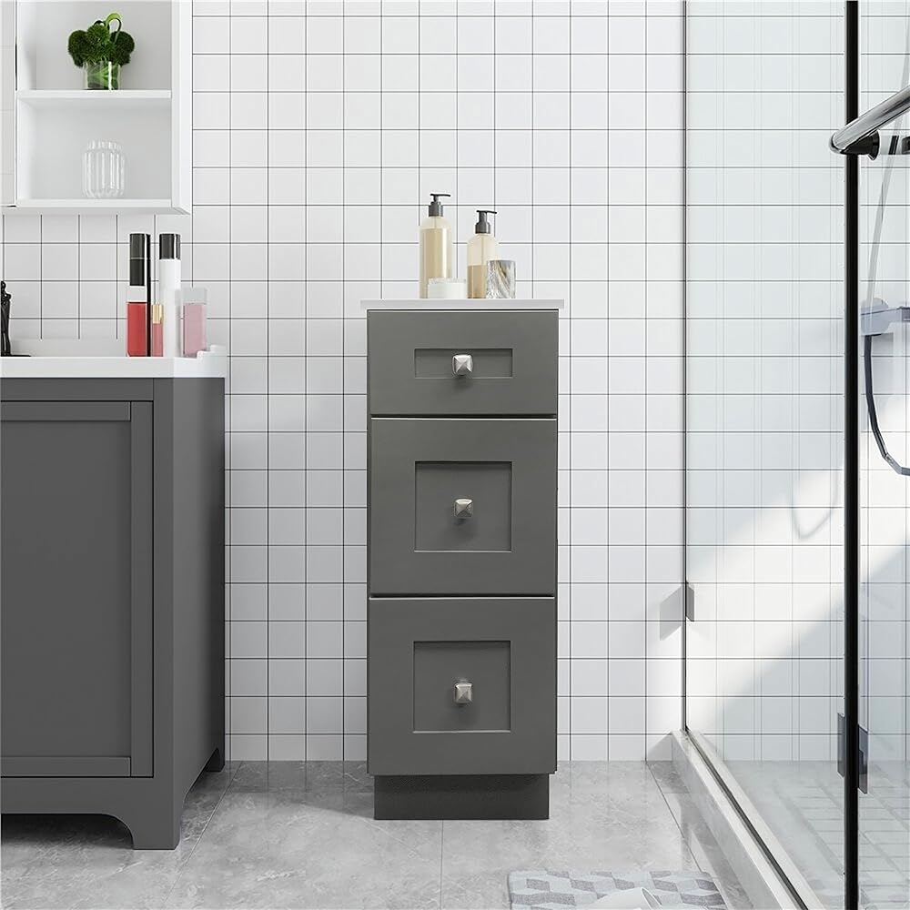 Grey Shaker 3 Drawers Bathroom Vanity Base, Storage Drawer Cabinet (18