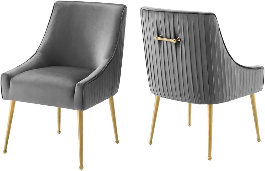 Modway Discern Pleated Back Upholstered Performance Velvet Dining Chair Set of 2, Gray