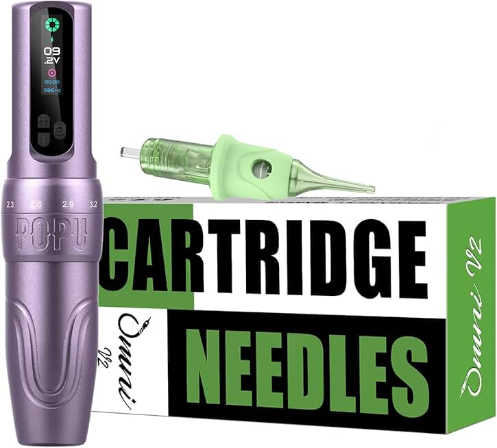 Tattoo Gun Kit - 2.0-3.5mm Stroke Fine Line PMU Wireless Tattoo Pen Smp Tattoo Rotary Cartridges Pen with 3RL Needle 0.18mm Bugpin Round Liner Lip Shading for Permanent Makeup Tattooing Supply