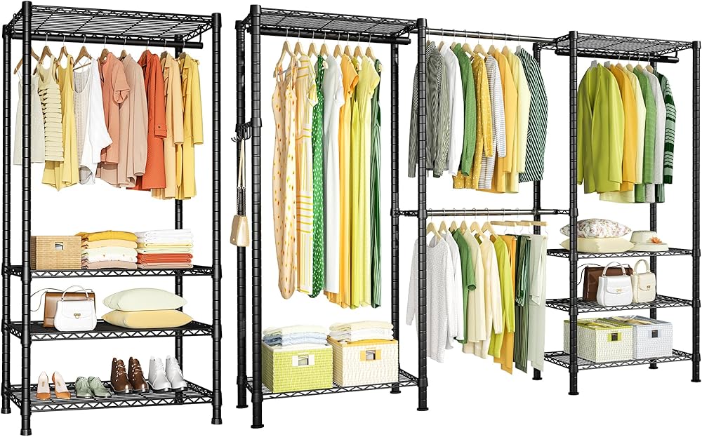Ulif E1 and H2 Garment Rack Bundle, Freestanding Heavy-Duty Clothes Storage System for Hanging Clothing, Metal Closet Organizer Wardrobe for Bedroom, Apartment, and Cloakroom