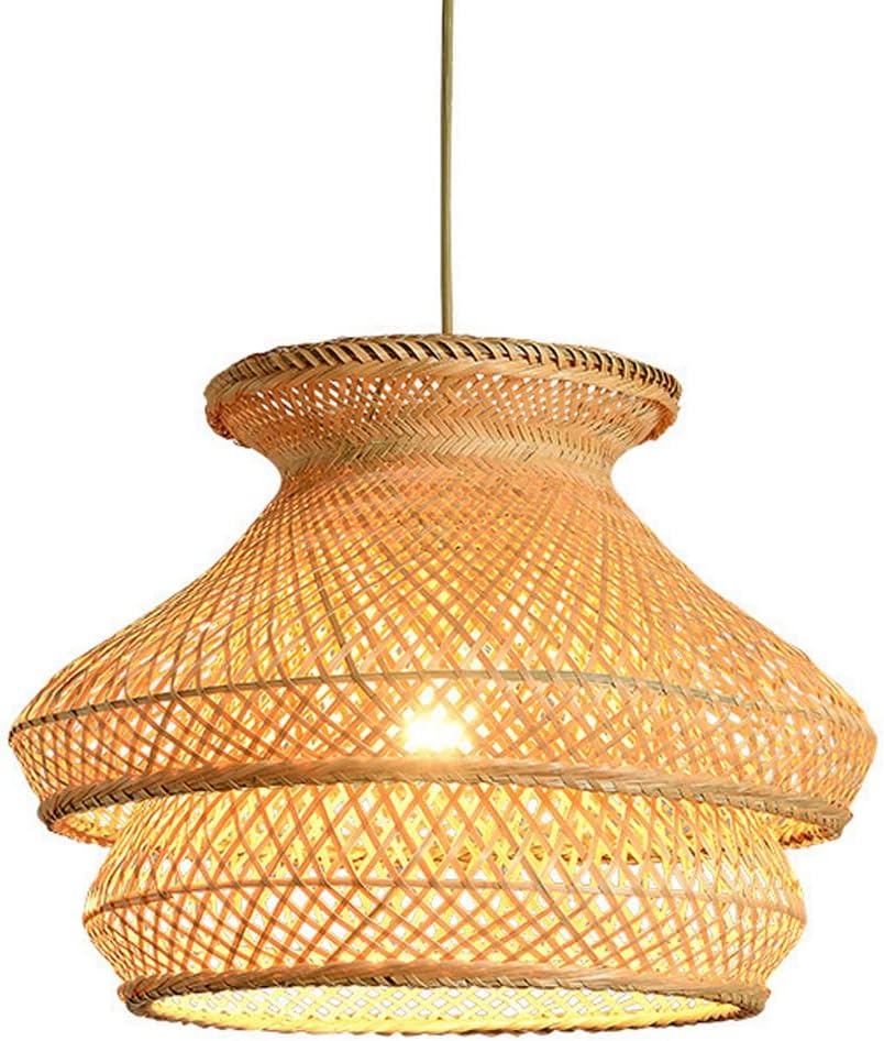 Woven Bamboo Pendant Light for Kitchen Island, Modern Basket Ceiling Hanging Wall Lamp, Vintage Wicker Chandelier Wall Light Fixture for Living Room Restaurant