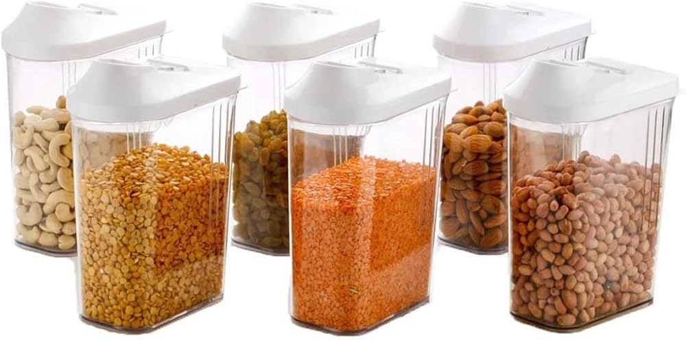 Siyaram Easy Flow Plastic Kitchen Storage Jars & Container Set, Transparent (6, 750ml)