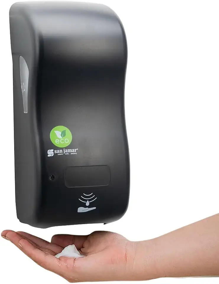 San Jamar ecoLogic Rely Recycled Plastic Hybrid Electronic Foam Soap Dispenser, Refillable Soap Dispenser, Wall Mounted Dispenser for Home and Business, 900 Ml, Black Pearl, (Pack of 6)