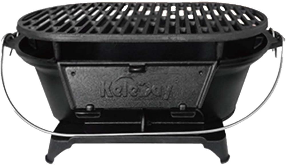Hibachi Grill, Small Portable Charcoal Grill, 100% Cast Iron with Air Regulating Door, Fire Gate, Japanese Yakitori Camping Grill, BBQ Grill Perfect for Outdoor, Camping, Patio, Backyard