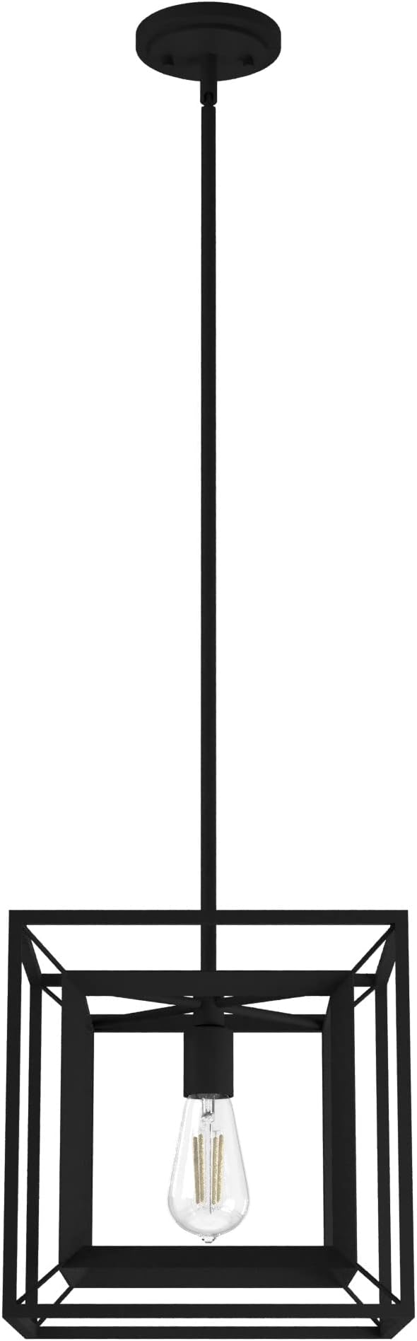 Hunter - Doherty 1-light Natural Black Iron, Medium Size Pendant Light, Dimmable, Industrial Style, Square Shaped, for Bedrooms, Kitchens, Dining, Living Rooms - 19406