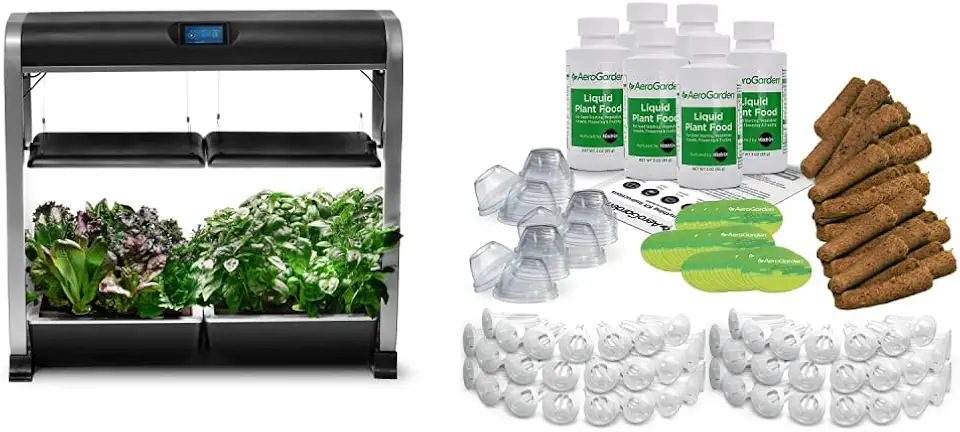 AeroGarden Farm 24Plus with Salad Bar Seed Pod Kit - Indoor Garden with LED Grow Light, Black & Grow Anything Seed Pod Kit (50-pod) Green