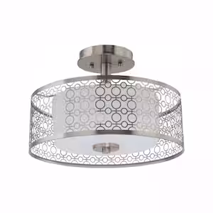 Home Decorators Collection Toberon 14 in. 1-Light Brushed Nickel LED Semi Flush Mount Ceiling Light