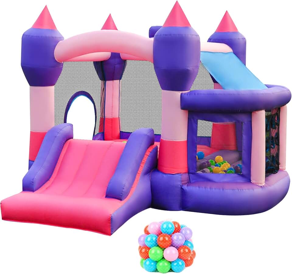 RETRO JUMP Bouncy House for Kids Outdoor, Kids Bounce House, Inflatable Bounce House with Blower, Bouncing Ball Pit & Basketball Rim, Ocean Balls, Stakes, Repair Kits, Storage Bag Included