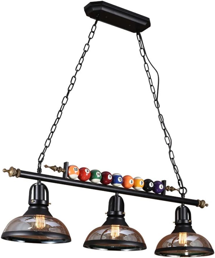 Industrial Pool Table Chandelier 3-Light Cluster Pendant Lighting Fixture Billiard Lamp, Kitchen Island Light Retro Hanging Ceiling Lamps with Dome Glass for Bar Table Bedroom