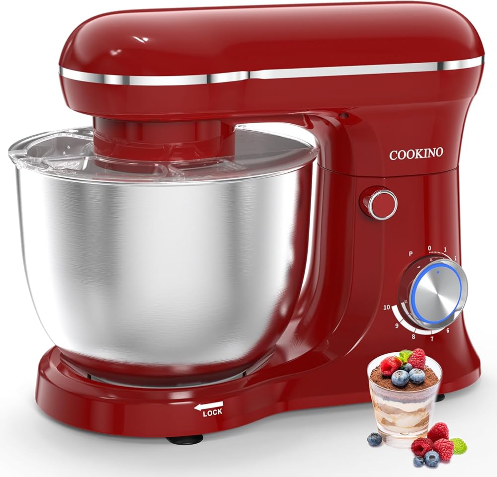 Electric Stand Mixer,660W 10 Speeds Tilt-Head Food Mixer, 3-IN-1 Kitchen Mixer for Daily Cooks with 6 QT Bowl,Dough Hook, Beater, Whisk (Empire Red)