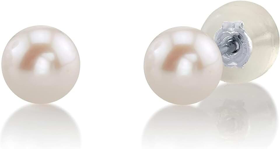 The Pearl Source White Japanese Akoya Real Pearl Earrings for Women - 14k Gold Stud Pearl Earrings | Hypoallergenic Earrings with Genuine Cultured Pearls