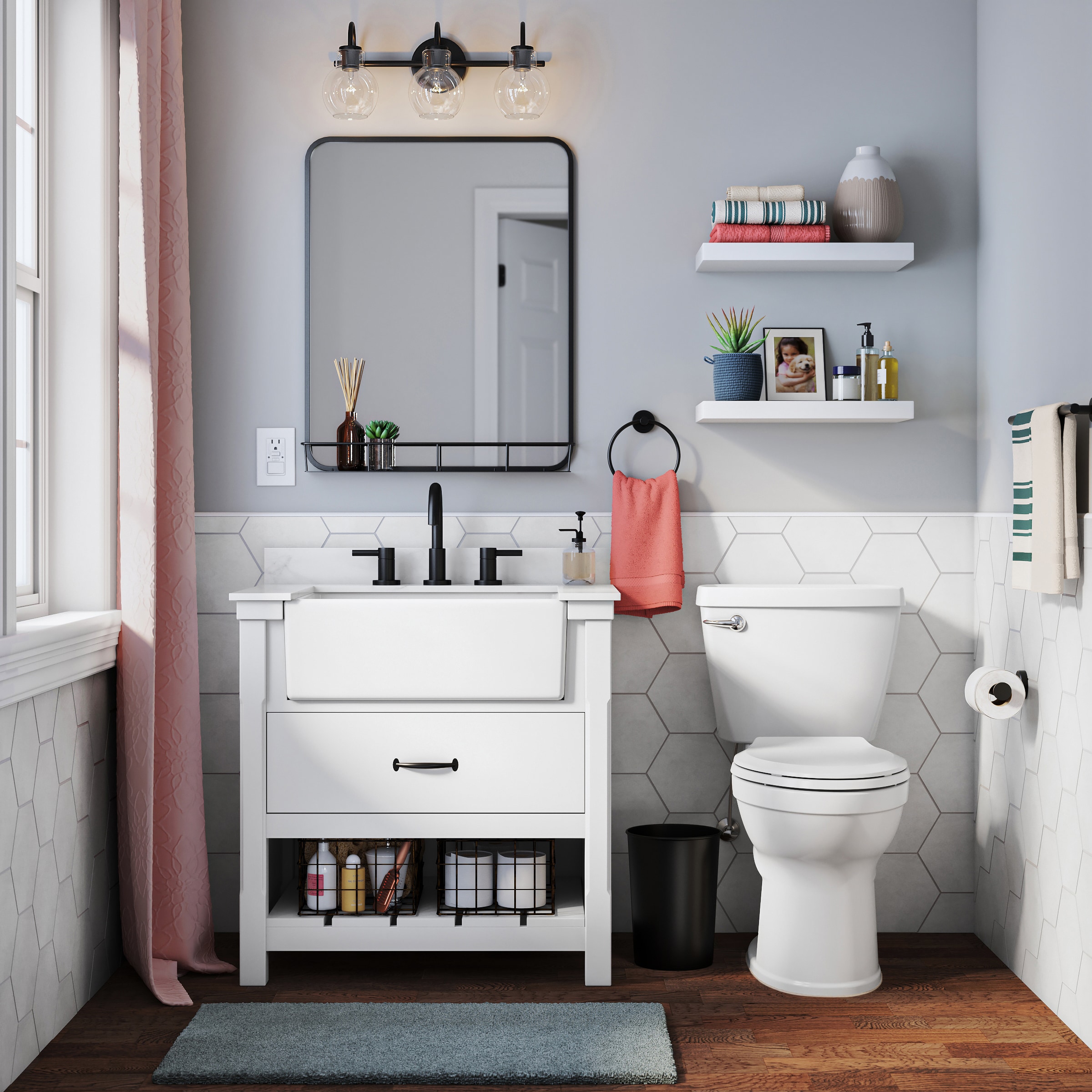 allen + roth Harlow Matte Black Widespread 2-handle WaterSense Bathroom Sink Faucet with Drain