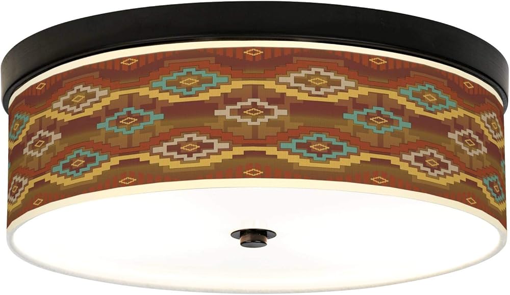 Southwest Sienna Giclee Energy Efficient Bronze Ceiling Light with Print Shade