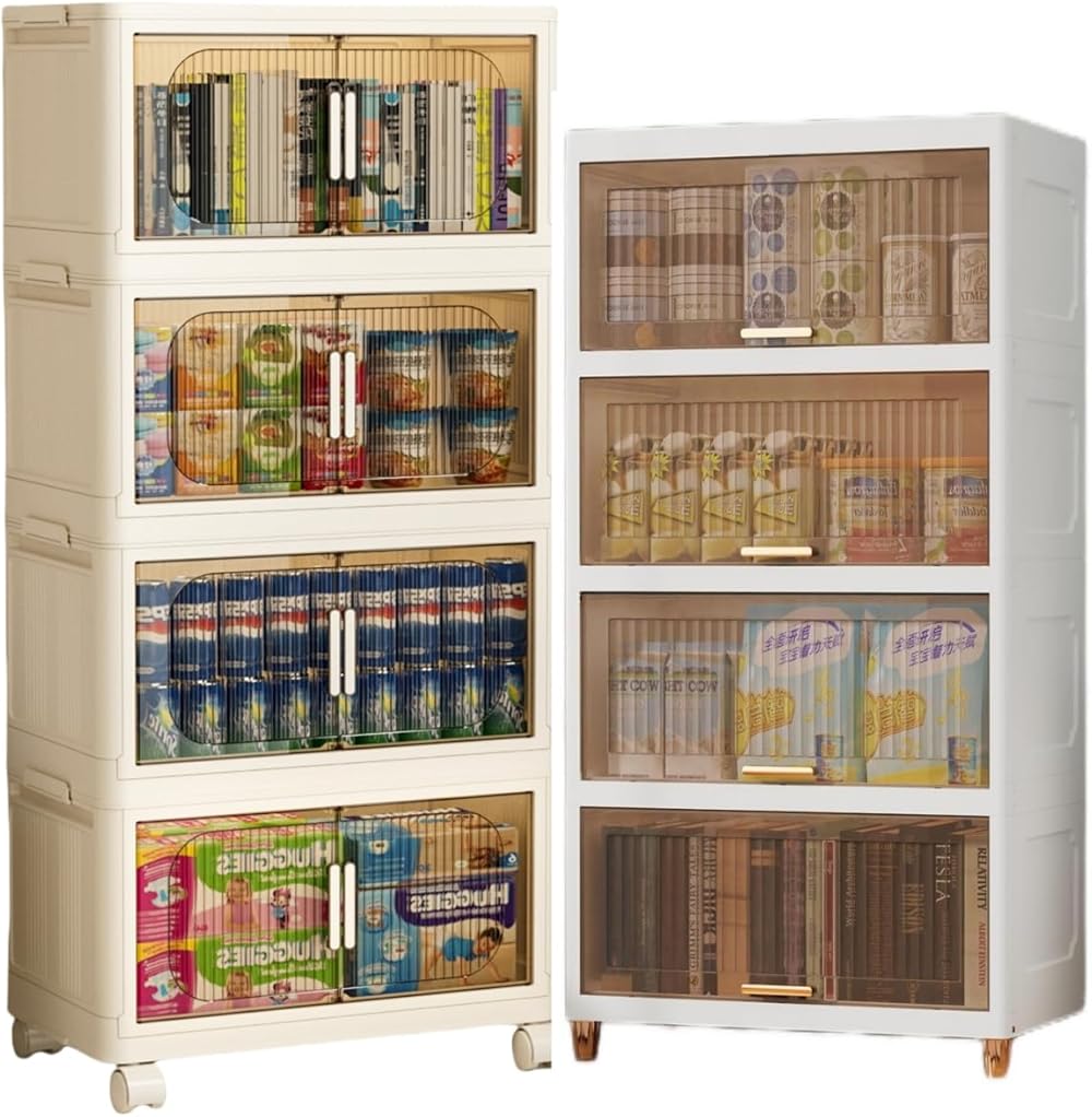 205QT Plastic Storage Bin+236QT Stackable Storage Bins,Storage Box with Doors Plastic Shelves Organizer,Storage Cabinet Bins