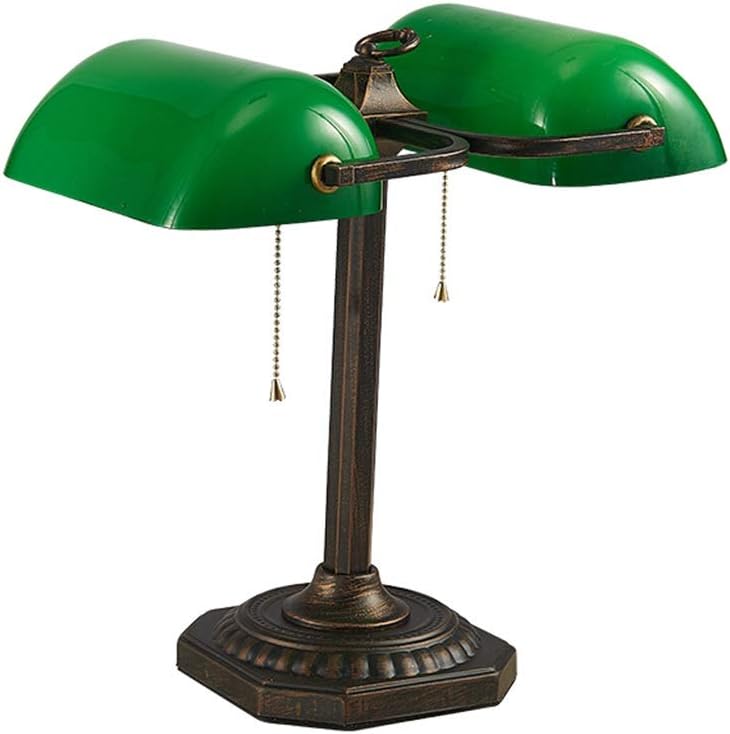 Banker Lamp Green Shade Double Head Retro Traditional Desk Lamps Pull Chain Office Study Simple Designs Eye Caring Reading Lights