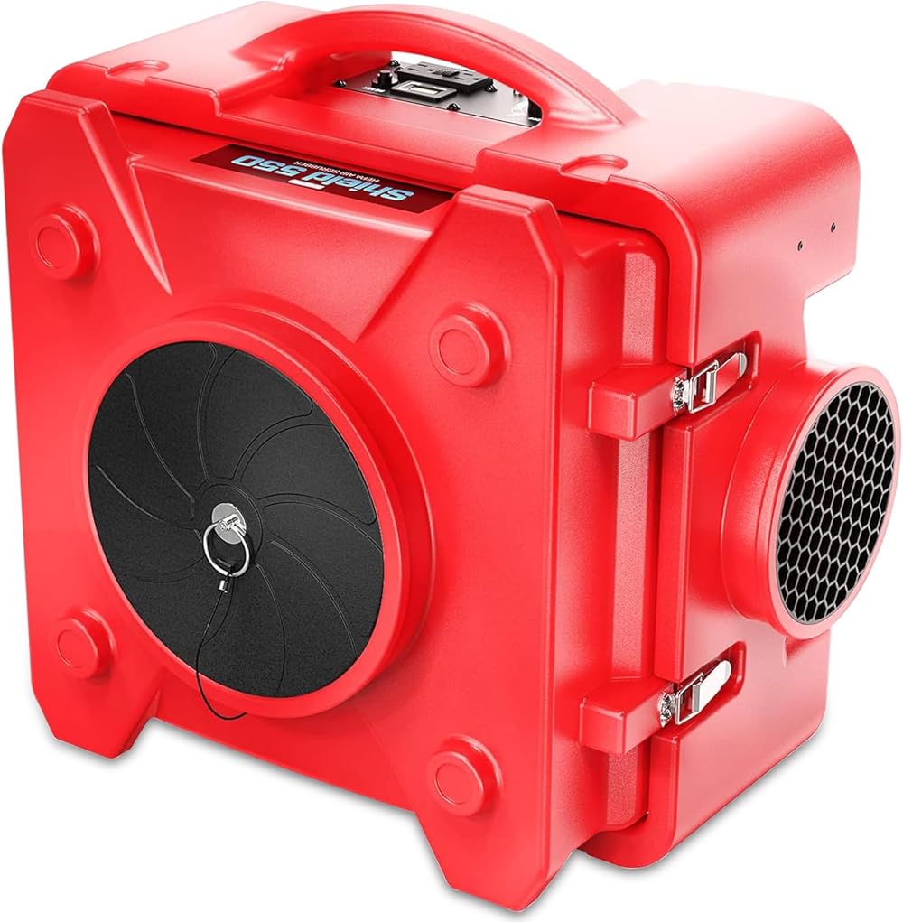 Shield-550 Negative Machine Airbourne Cleaner HEPA Scrubber Water Damage Restoration Equipment Air Purifier, Air Scrubbers Red