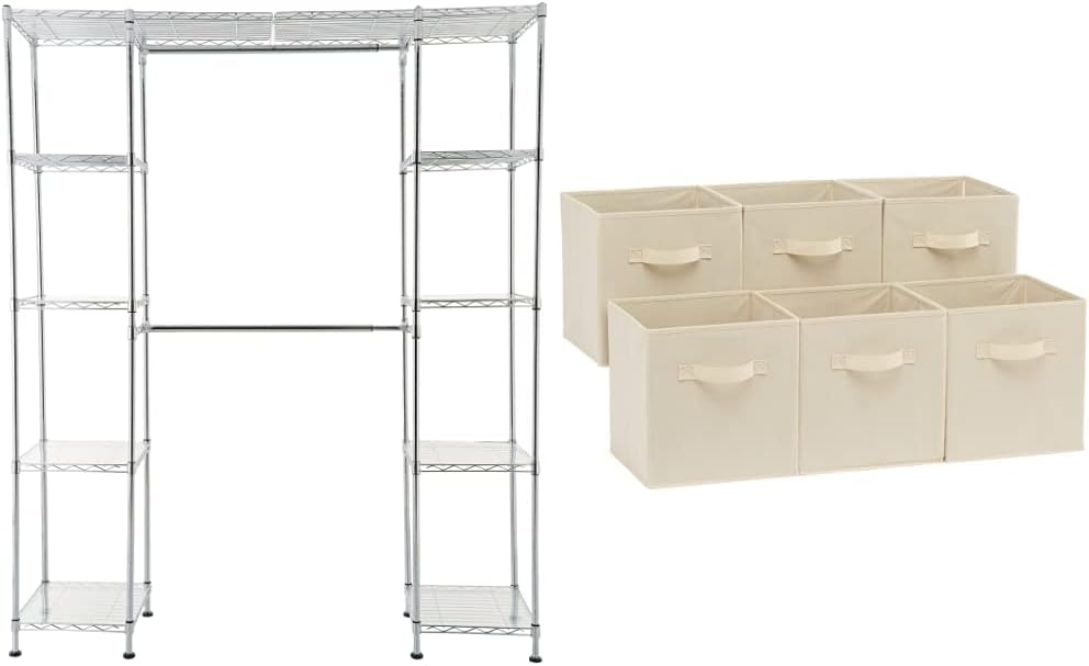 Amazon Basics Expandable Metal Hanging Storage Organizer Rack Wardrobe with Shelves, 14