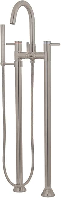 Kingston Brass KS8358DL Concord Floor Mount Tub Filler With Hand Shower, Satin Nickel, 7-1/2 inch in Spout Reach, Satin Nickel