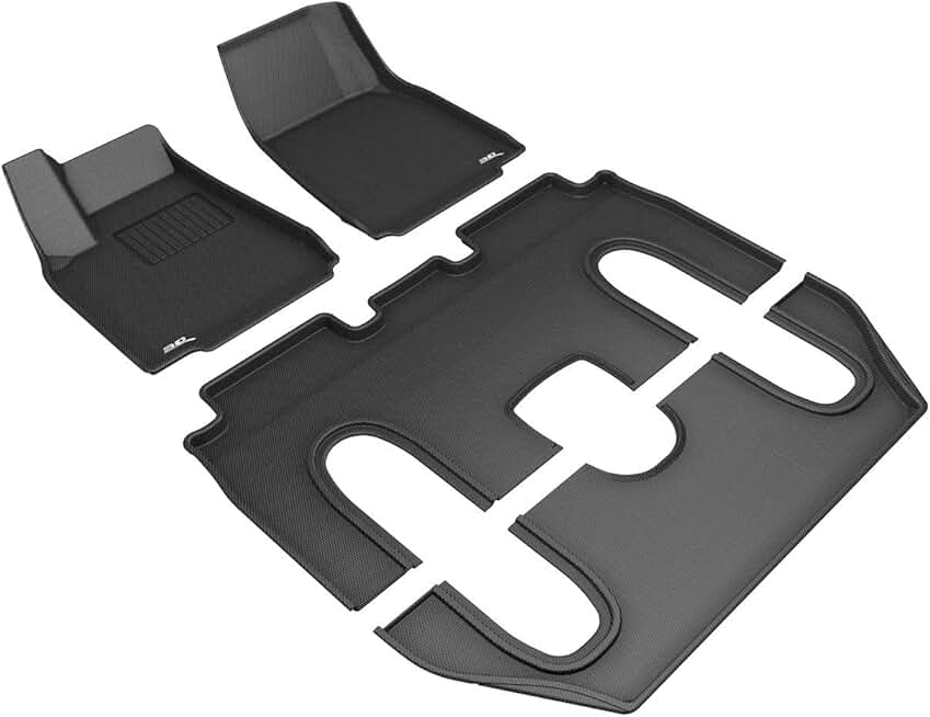 3D MAXpider Custom Fit Kagu Floor Mat (Black) Compatible with Tesla Model X 6-Seat 2016-2018 (w/ 2nd Row Console) - Full Set