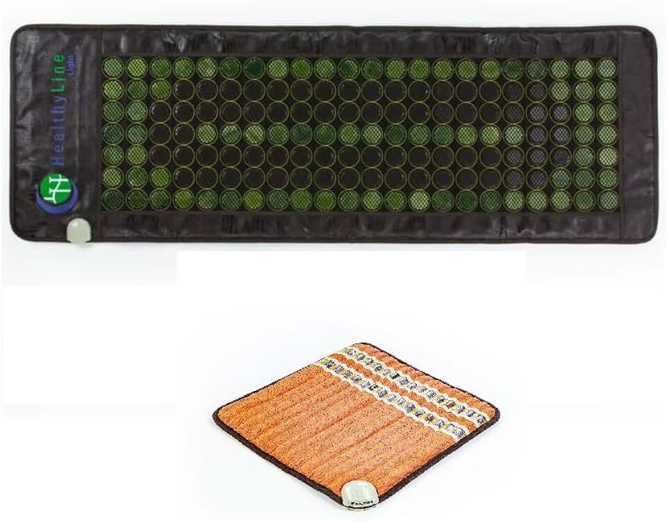 HealthyLine Far Infrared Heating Pad - Natural Jade and Tourmaline Stones & Small Far Infrared Electric Heating Pad for Pain Relief, Heat Therapy with Tourmaline, Amethyst & Obsidian Gemstones