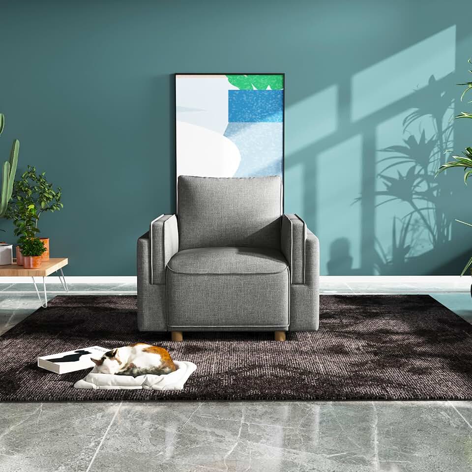 Living Room Modular Couch Loveseat Wooden Legs Comfy Sofa for Apartment,Bedroom,Office, Sectional, Linen, Dual Armrest Light Grey Single