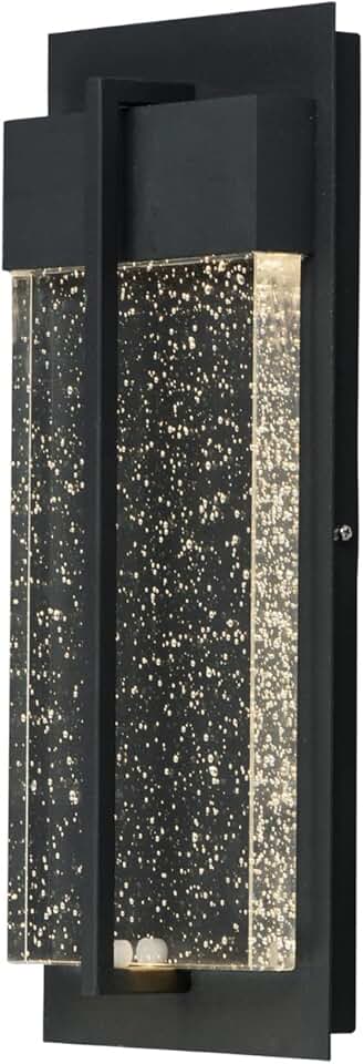 Maxim 56193BGBK I Cascade Collection LED 16 Inch Dimmable LED Outdoor Wall Sconce | 3000K | Black Finish; Bubble Glass | Modern Contemporary Light Fixture |