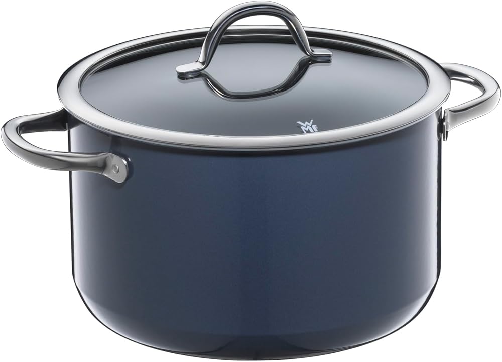 WMF Fusiontec Inspire Large Cooking Pot 24 cm Glass Lid Induction Casserole Pot 6.4 L High-Tech Ceramic Scratch-Resistant Uncoated Dark Blue Made in Germany
