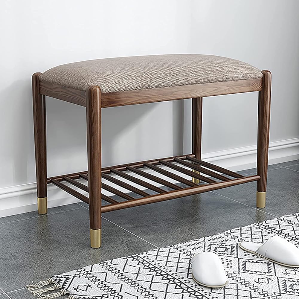 Shoe Storage Bench Entryway Hallway Furniture, Shoe Stool Nordic Wooden Shoe Bench with Comfortable Cushion Multi-Function Storage Stool for Living Room, Hallway, Bedroom(60 * 34 * 45 cm)