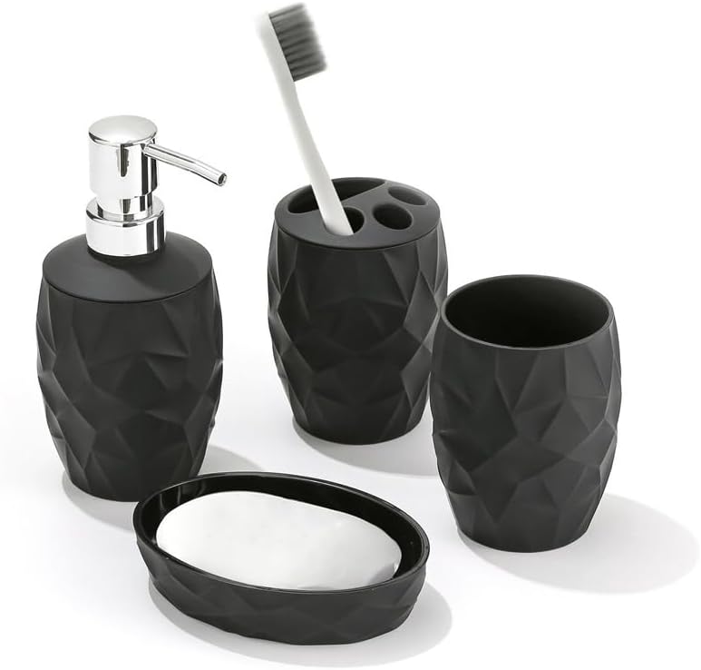 Bathroom Four-Piece Toiletry Cup, Hand Sanitizer Bottle, Soap Box, Dental Jar, Bathroom Set (Color : D, Size : As Shown)