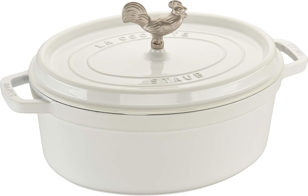 STAUB Cast Iron Dutch Oven 5.75-qt Coq au Vin Cocotte, Made in France, Serves 5-6, White